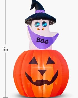 10-Foot Animated Halloween Inflatable – Pop Up Ghost in Jack-O’-Lantern
