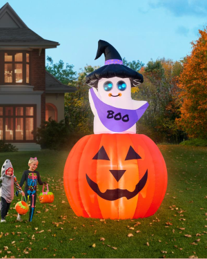 10-Foot Animated Halloween Inflatable – Pop Up Ghost in Jack-O’-Lantern