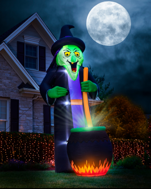 12-Foot Animated Halloween Witch Inflatable with Cauldron