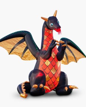 15-Foot Giant Inflatable Dragon with Moving Head, Blinking Eyes & LED Fire Lightshow – Outdoor Halloween or Fantasy Yard Decoration