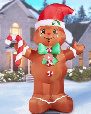 12-Foot Inflatable Gingerbread Man with LED Light Show & Christmas Music